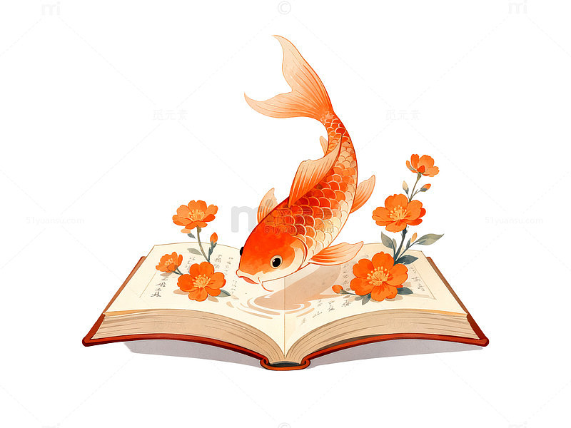 鱼跃书海插画素材