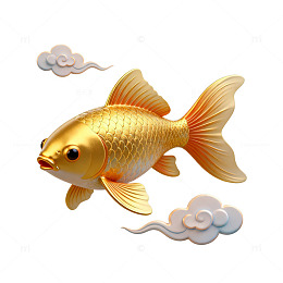 金色锦鲤飘渺云彩插画