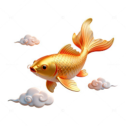 金魚雲彩插画设计素材