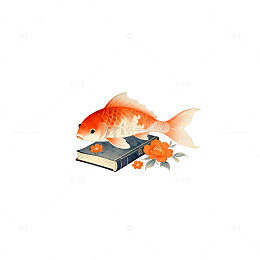 金鱼书本花卉插画设计素材