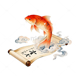 金鱼卷轴水墨画