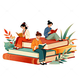 古风读书图插画设计素材