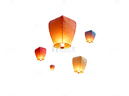 天空放飞孔明灯庆祝场景