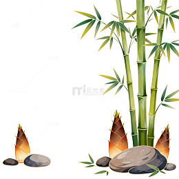 竹石笋风景卡通插画