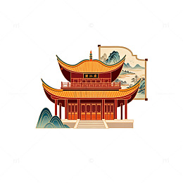 传统中式建筑插画