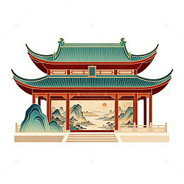 中国风古建筑插画设计素材