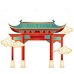 中国风传统建筑门楼插画素材