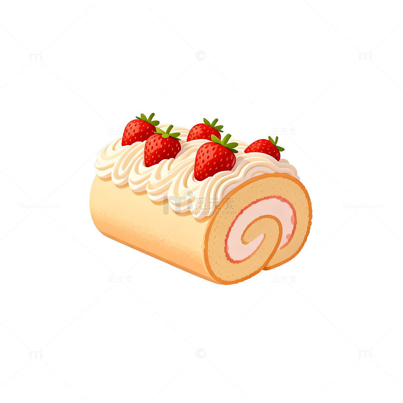 草莓奶油卷插画素材