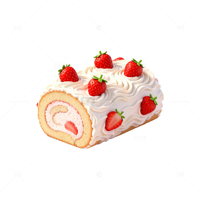 草莓蛋糕卷美食片