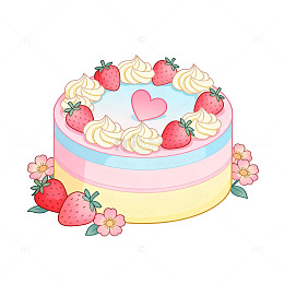 卡通草莓奶油蛋糕插画素材