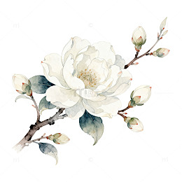 水墨风格玉兰花手绘插画