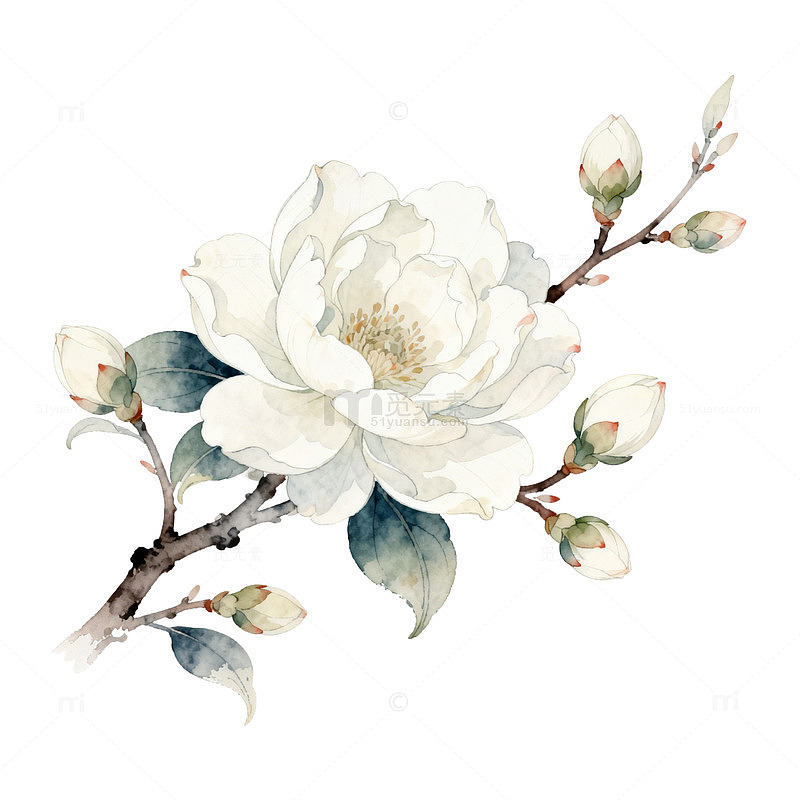 水墨风格玉兰花手绘插画