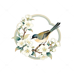 工笔花鸟图样插画设计素材