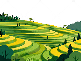 梯田风光田园插画