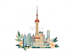 插画风格城市建筑艺术画作
