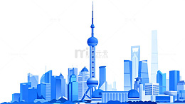 蓝色都市天际线现代建筑剪影