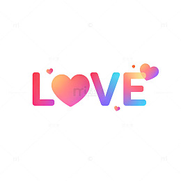 渐变爱心LOVE艺术字设计