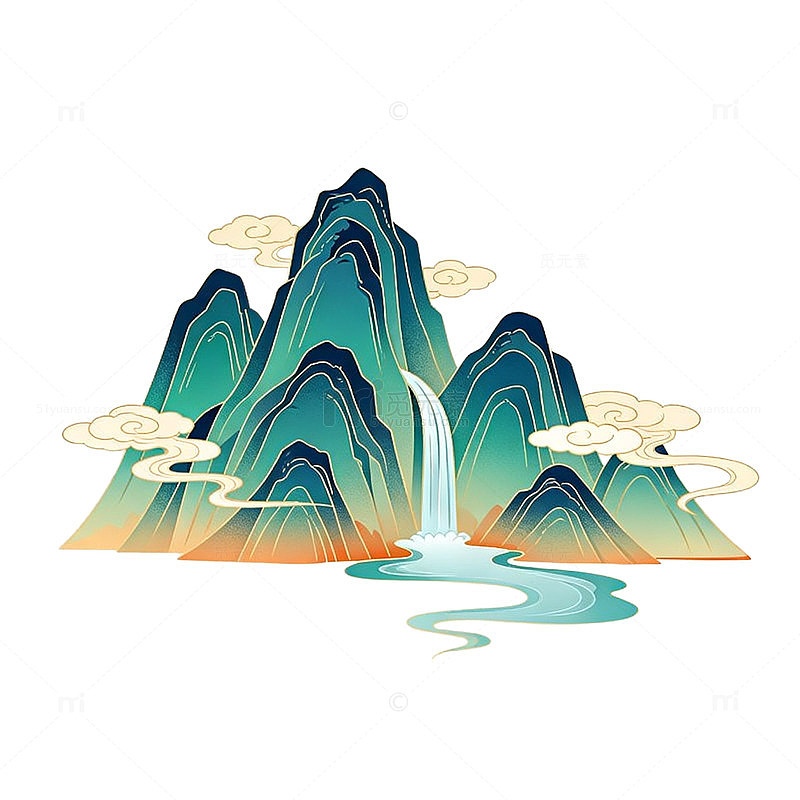 山水国潮插画设计元素