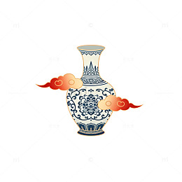 青花瓷祥云装饰图案插画