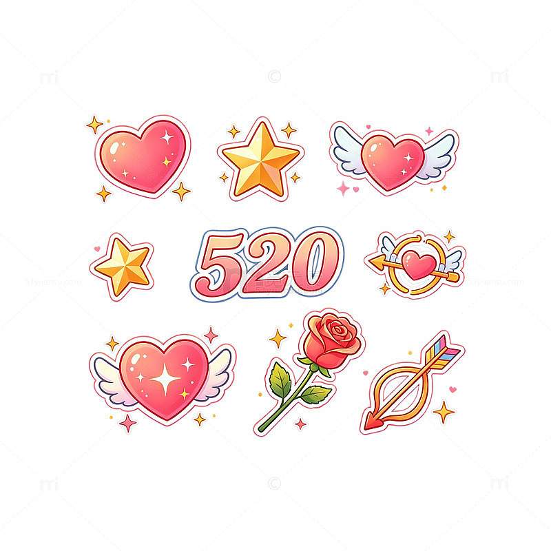 520混合爱心鲜花星星元素