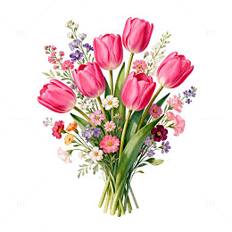 郁金香鲜花束插画设计素材