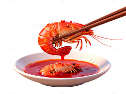筷子夹虾美食插画