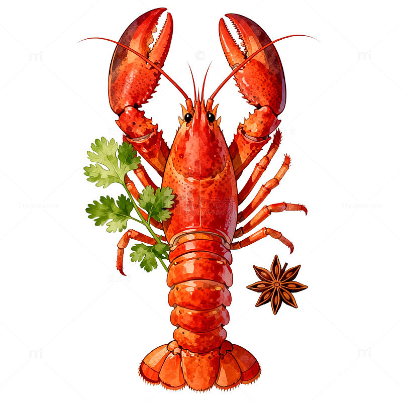 鲜艳龙虾美食插画