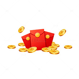 红纸红包金币插画
