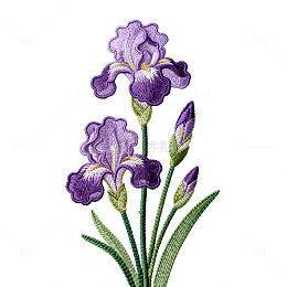 刺绣风格鸢尾花图案