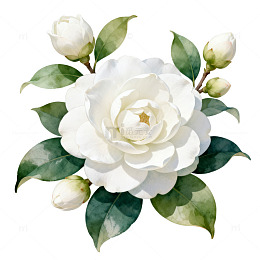 水彩白玫瑰花束图案设计素材