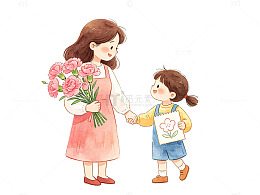 温馨母女插画卡通素材
