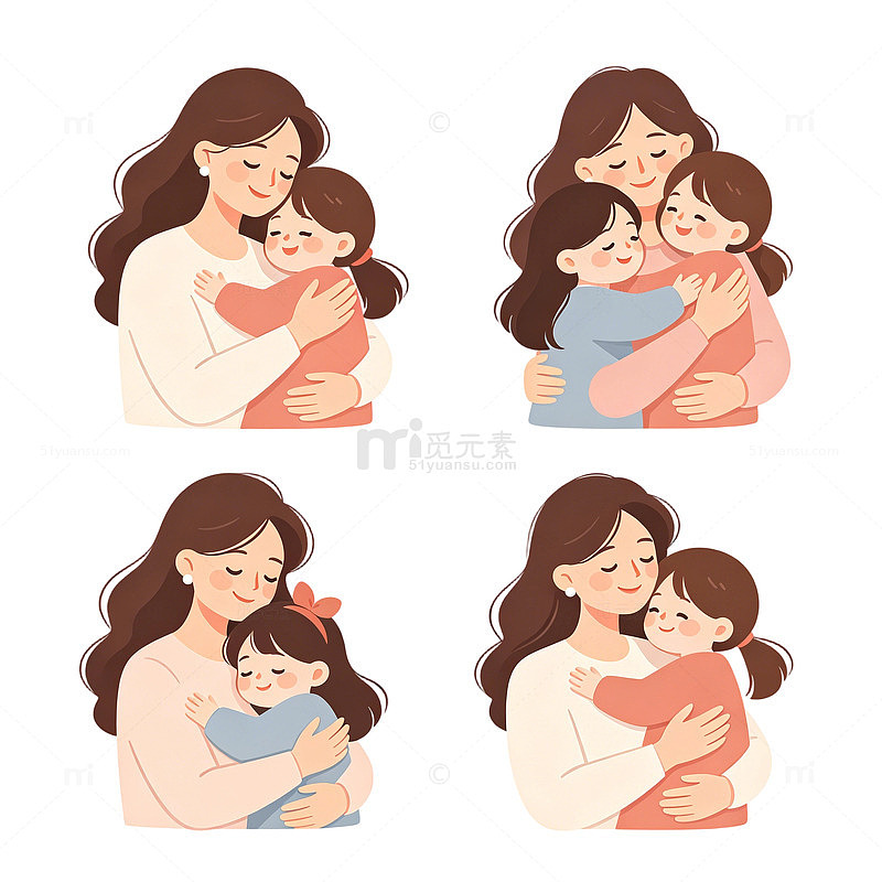 温馨母女插画扁平