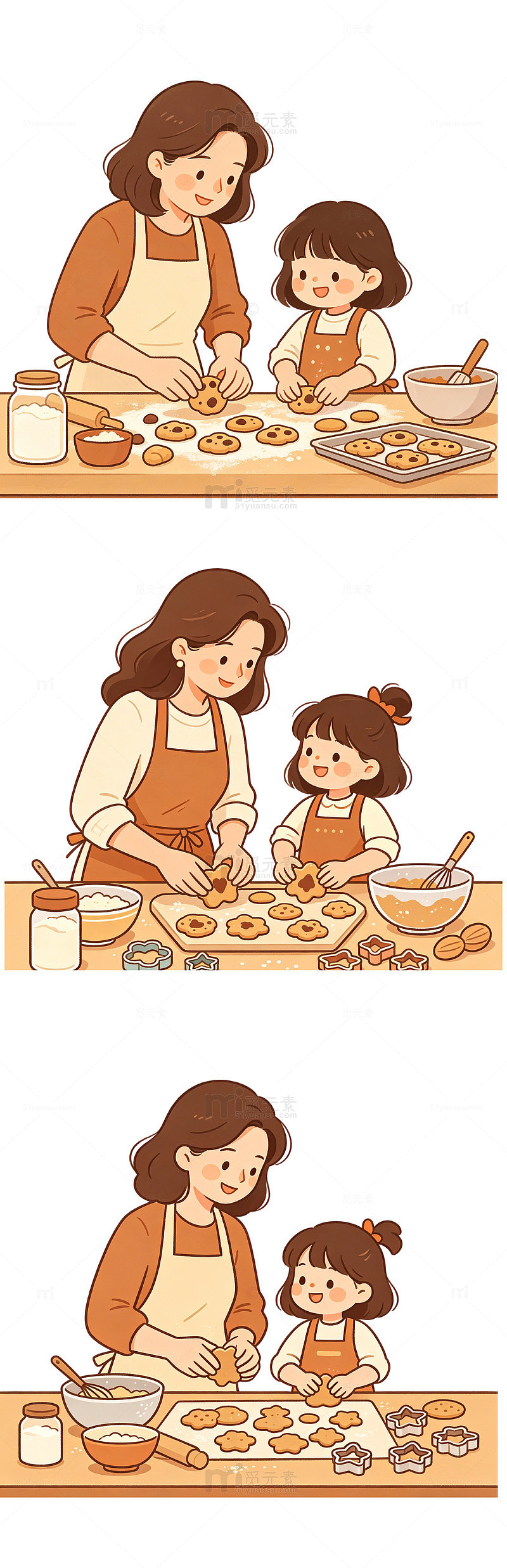 亲子陪伴日常扁平插画做饭元素