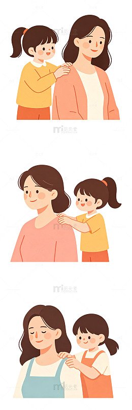 亲子陪伴日常扁平插画按摩