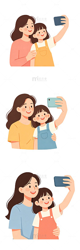 亲子陪伴日常扁平插画拍照