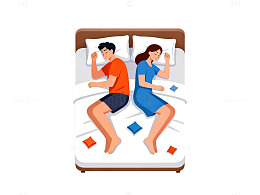 卡通风夫妻睡眠场景插画