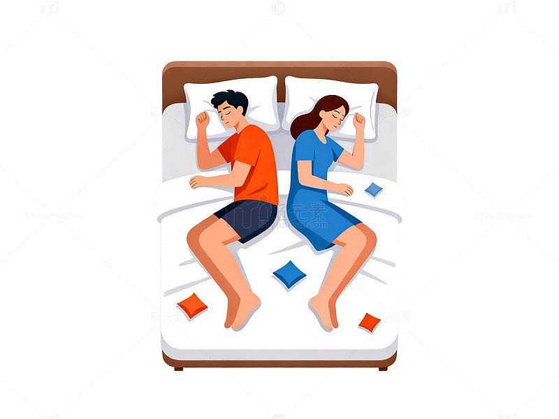 卡通风夫妻睡眠场景插画