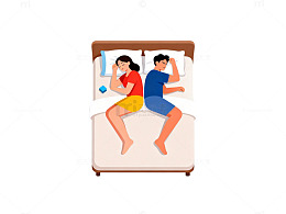 卡通风床上睡眠人物插画