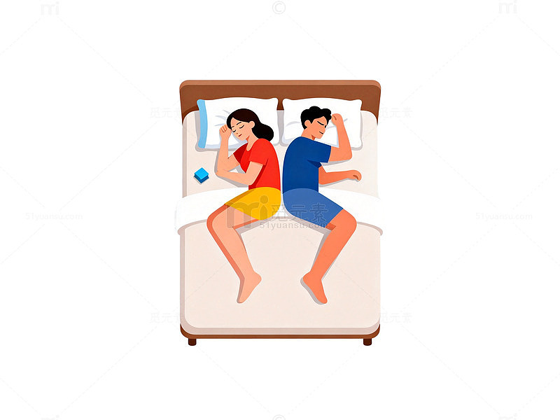 卡通风床上睡眠人物插画