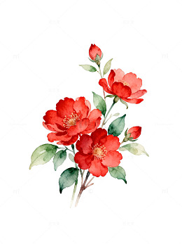 水彩红花花卉插画设计素材