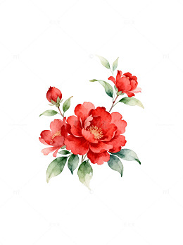 水彩红花植物图案设计素材