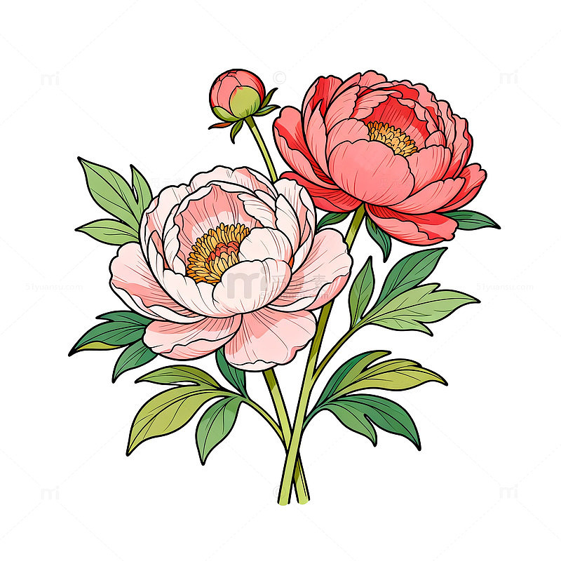 插画风格牡丹花矢量素材