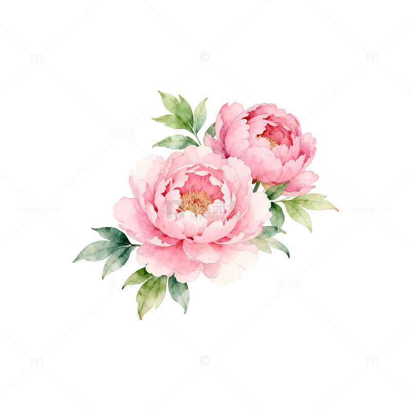 水彩粉色牡丹花艺术插画