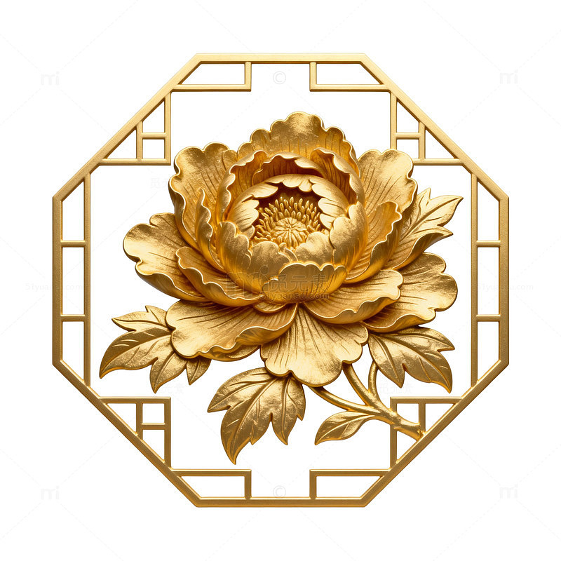 金色牡丹花纹装饰图案