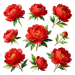 鲜艳红色牡丹花插画设计素材