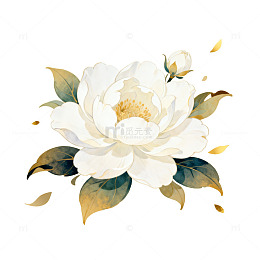 金色背景白牡丹插画
