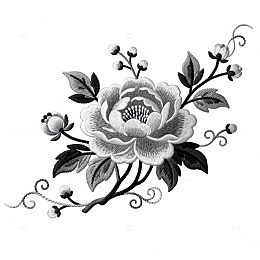 黑白花卉纹样刺绣图案