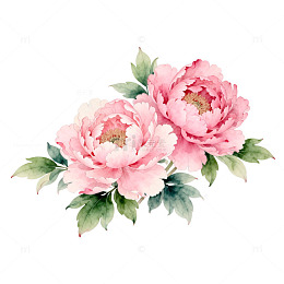 水彩粉色牡丹花卉插画