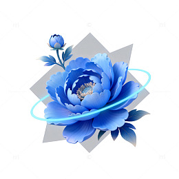 蓝色牡丹花卉图案设计素材