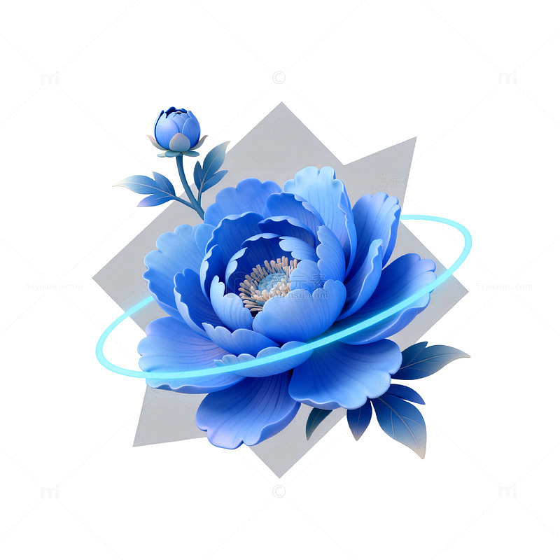 蓝色牡丹花卉图案设计素材